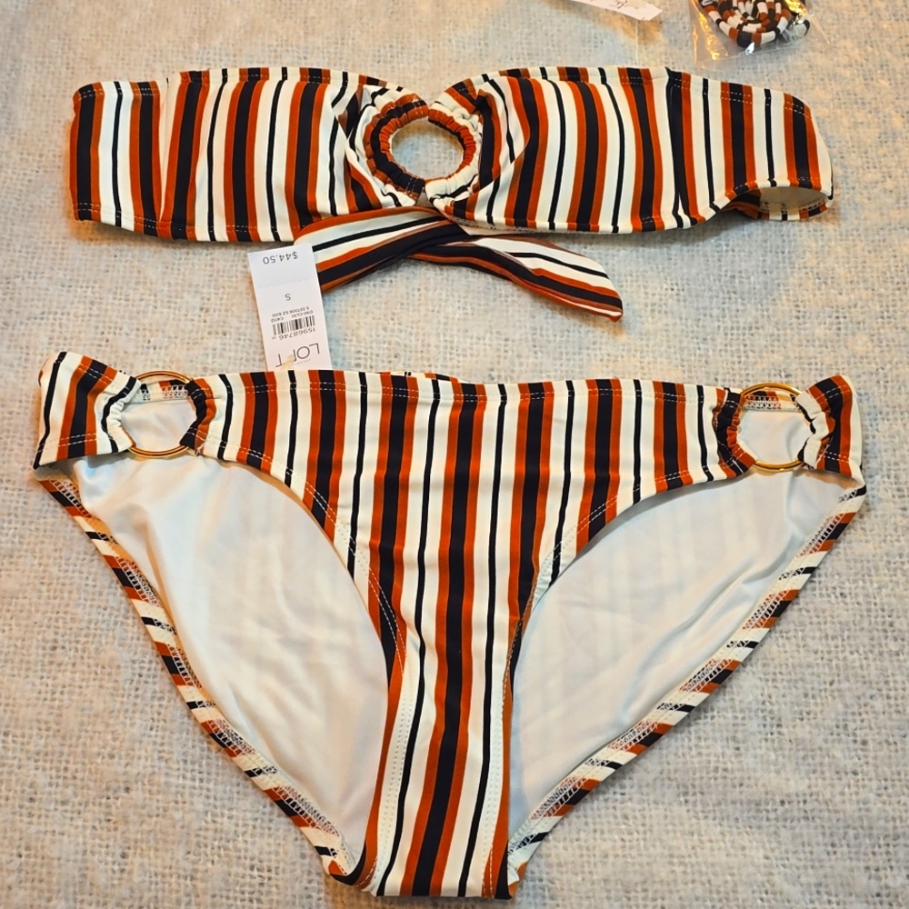Ann Taylor LOFT Striped Bikini 2 pc Set with Ring Detail Size Small 🌟NWT🌟